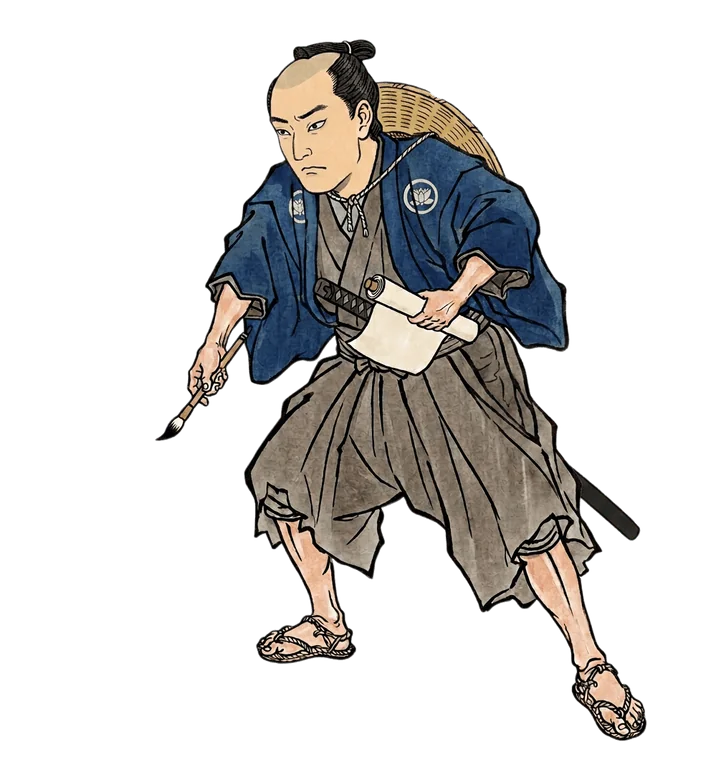 筆を持つ浮世絵風の侍のイラスト
